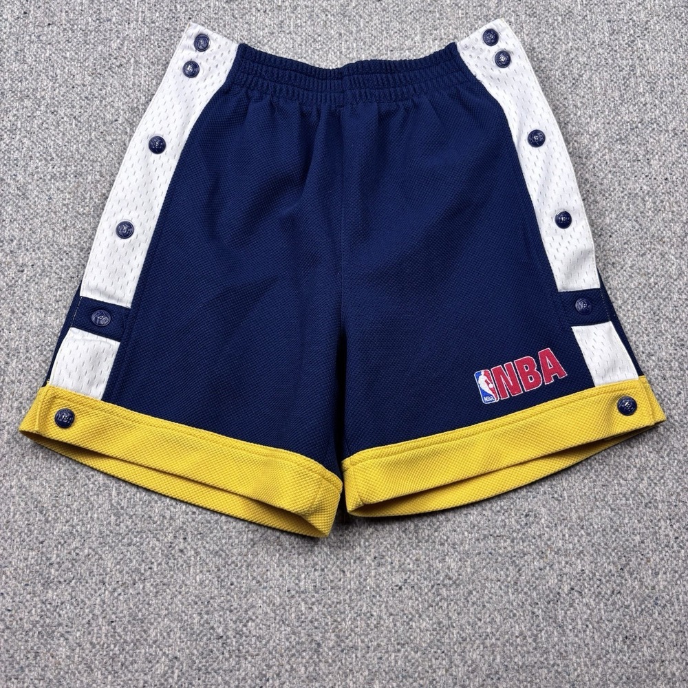VTG NBA Equipment Shorts YM Snap Button Tear Away Navy Yellow Basketball Y2K